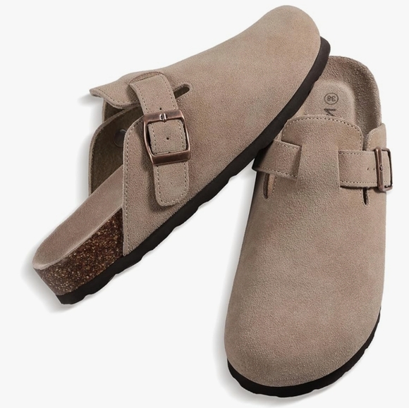 NWOT KIDMI Suede Clogs Leather Mules Cork Footbed Sandals Shoes Arch Support - Picture 1 of 10